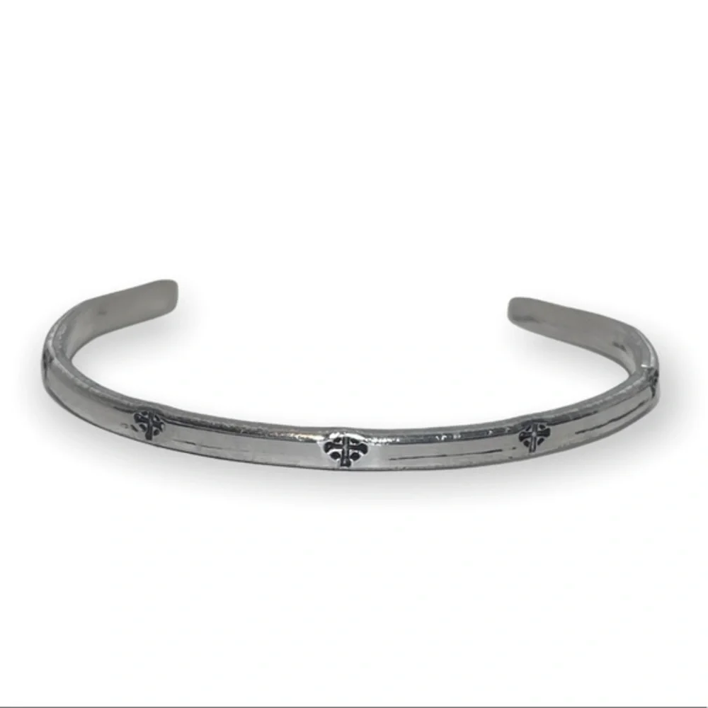 Handmade stamped Celtic Cross delicate stackable silver adjustable cuff bracelet
